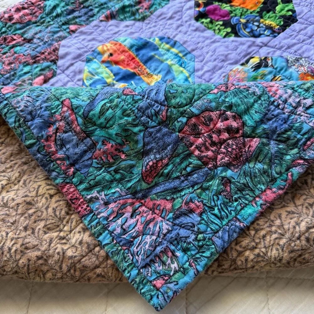 Ocean Quilt 30x40 Wall Hanging Coastal Fish Handmade CA